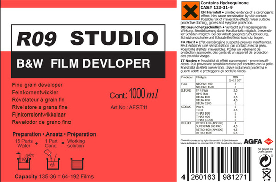 Svartvit filmframkallare R09 STUDIO 1 Liter