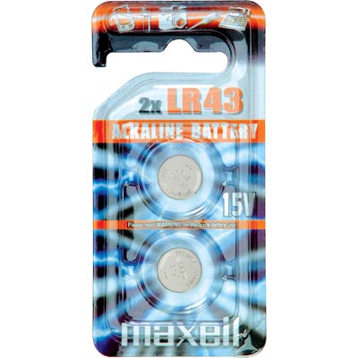 Maxell knappcellsbatteri, LR43, Alkaline, 1,5V, 2-pack
