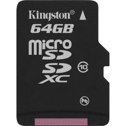 Kingston minneskort, microSDXC, 64GB, micro Secure Digital eXtended Capactiy, Class 10