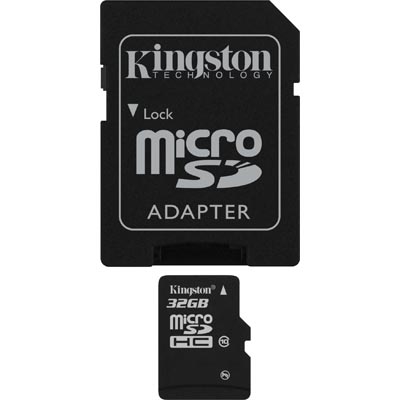 Kingston minneskort, microSDHC, 32GB, micro SDHC-adapter, Class 10