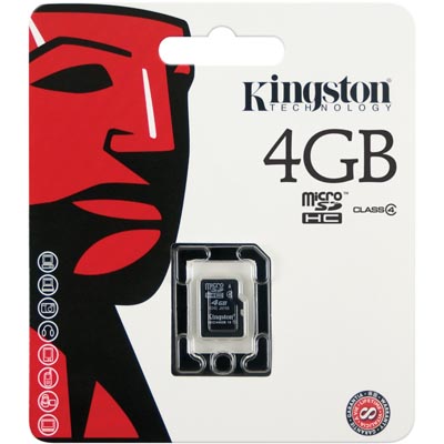Kingston minneskort, microSDHC, 4GB, High-Capactiy, Class 4